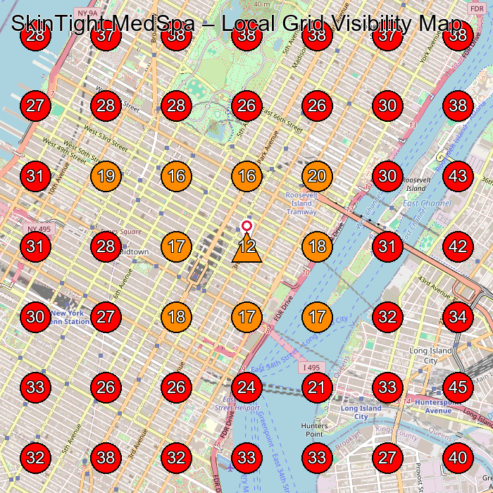 SkinTight MedSpa GeoGrid visibility map for Medical Spa in New York